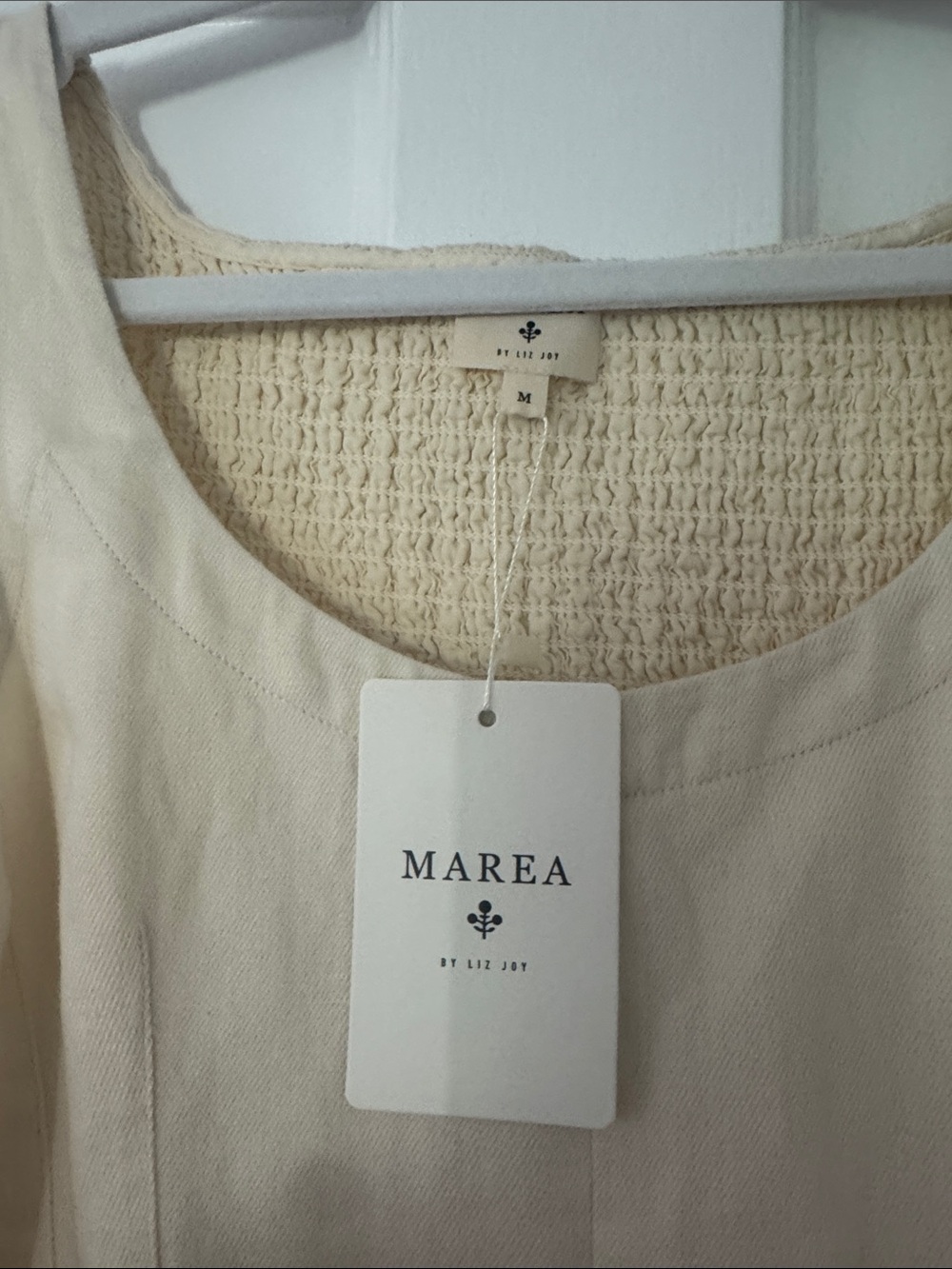 Cream Square-Neck Mini Dress - Sleeveless Summer Fit - Picture 4 of 4